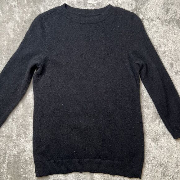 Talbots Cashmere Sweater Women's Small Black 3/4 Sleeve Crew Neck Black Solid - Picture 2 of 8